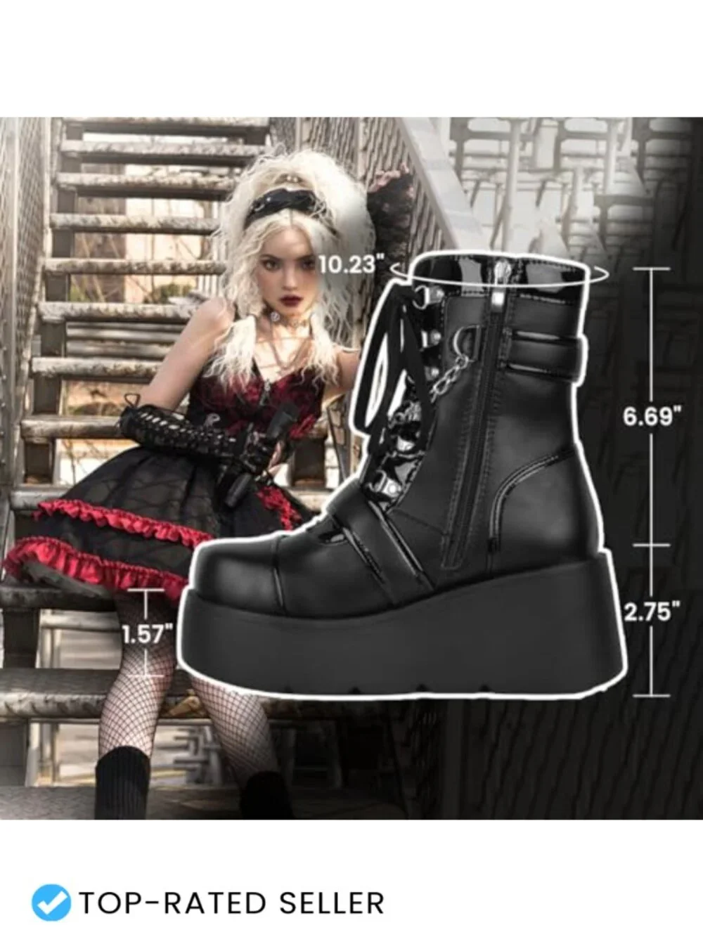 Platform Chunky Heel Boots Women Round Toe Lace Up Ankle Booties